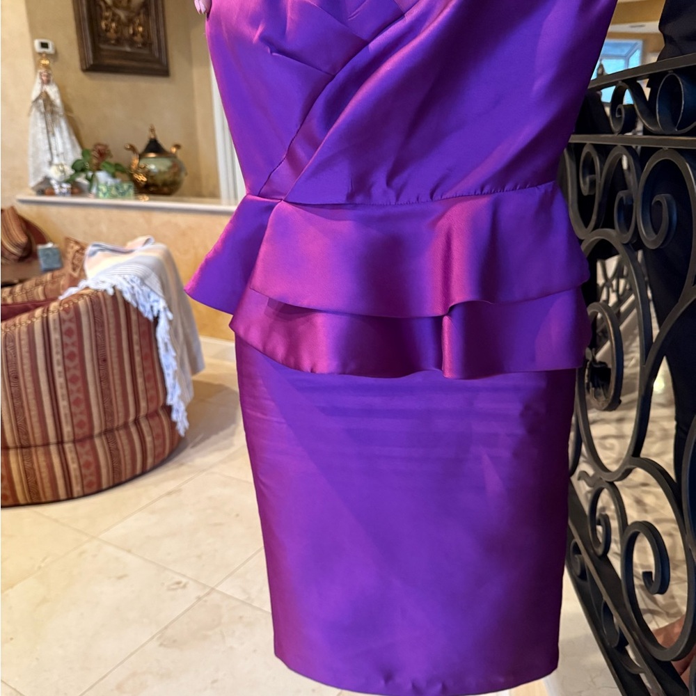 Purple midi dress with ruffle back detail